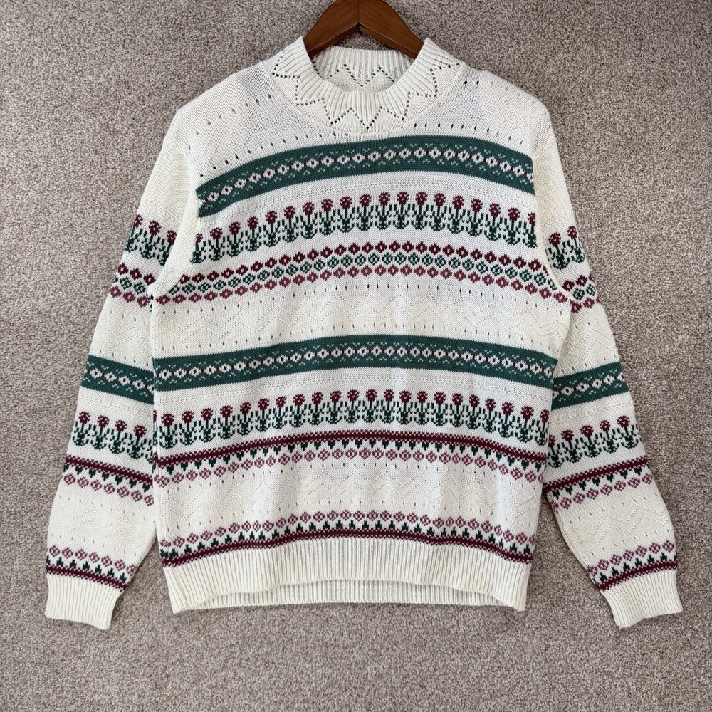 VTG Cricket Lane Floral Rose Knit Sweater S/M Cottage Core Granny Fair Aisle